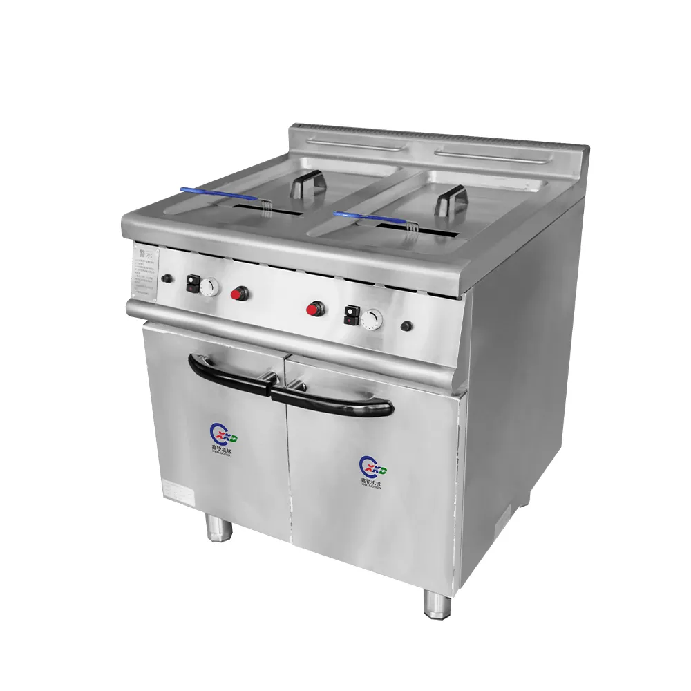 Gas double-cylinder double-Sieve fryer พร้อมฐานตู้ (ตามมาตรฐานการรับรอง3C) - หม้อทอดแบบน้ำมันลึก - foodmachtech